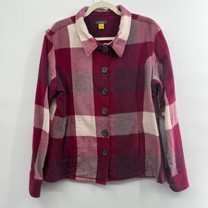 Cabela's Women's XL Plaid Button Front Shirt Jacket 100% Cotton Burgundy‎